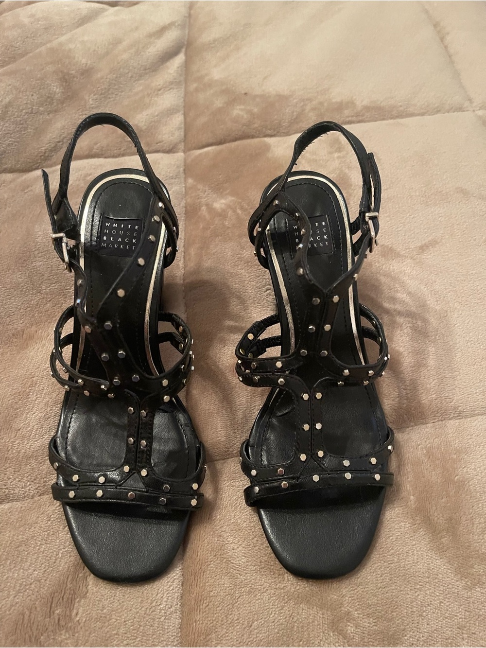 White House Black Market Black Studded Strappy Heels